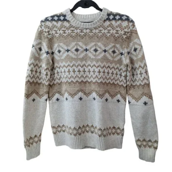 Vintage American Eagle XS Cotton Fairisle Sweater in Neutral Tan Colors - Picture 1 of 6